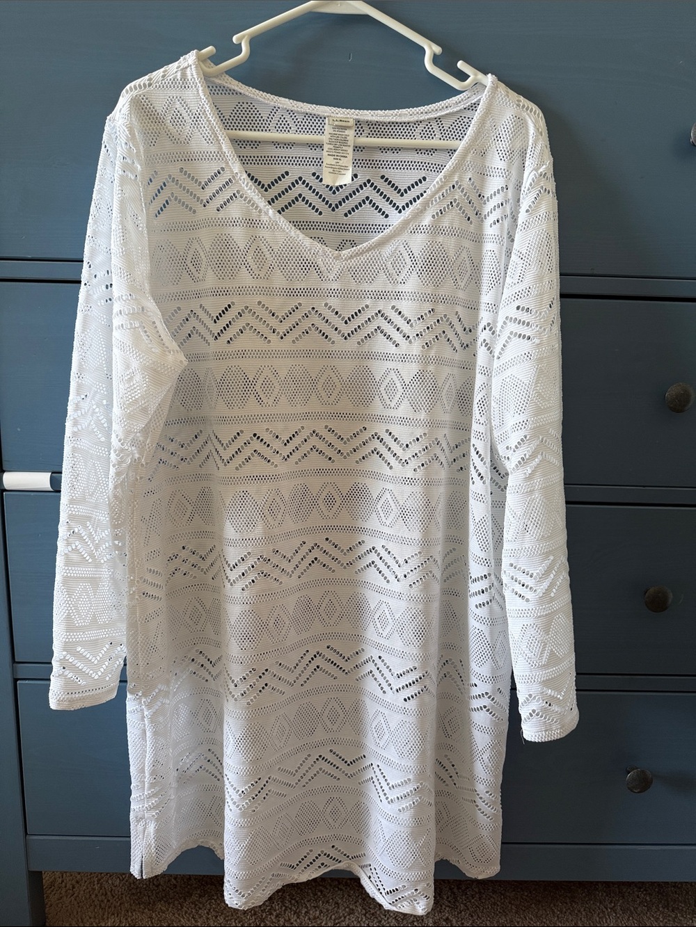 L.L.Bean White Openwork Crochet Tunic